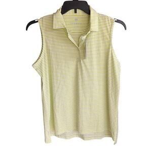 RENWICK Lime Green Stripe Sleeveless polo golf tennis Woman’s Pima NWT SZ L